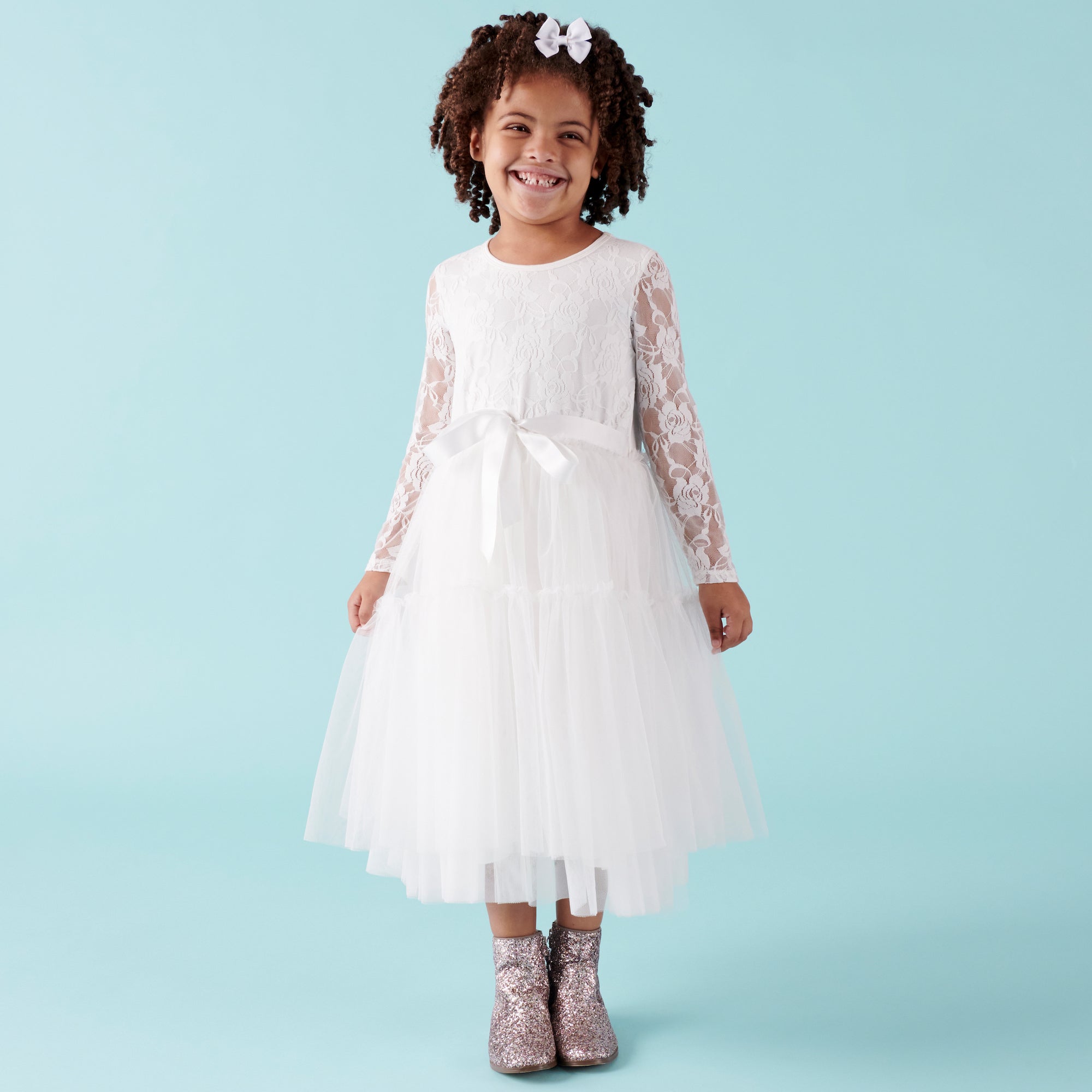 Princess Lace L/S Tutu Dress - Ivory - Designer Kidz