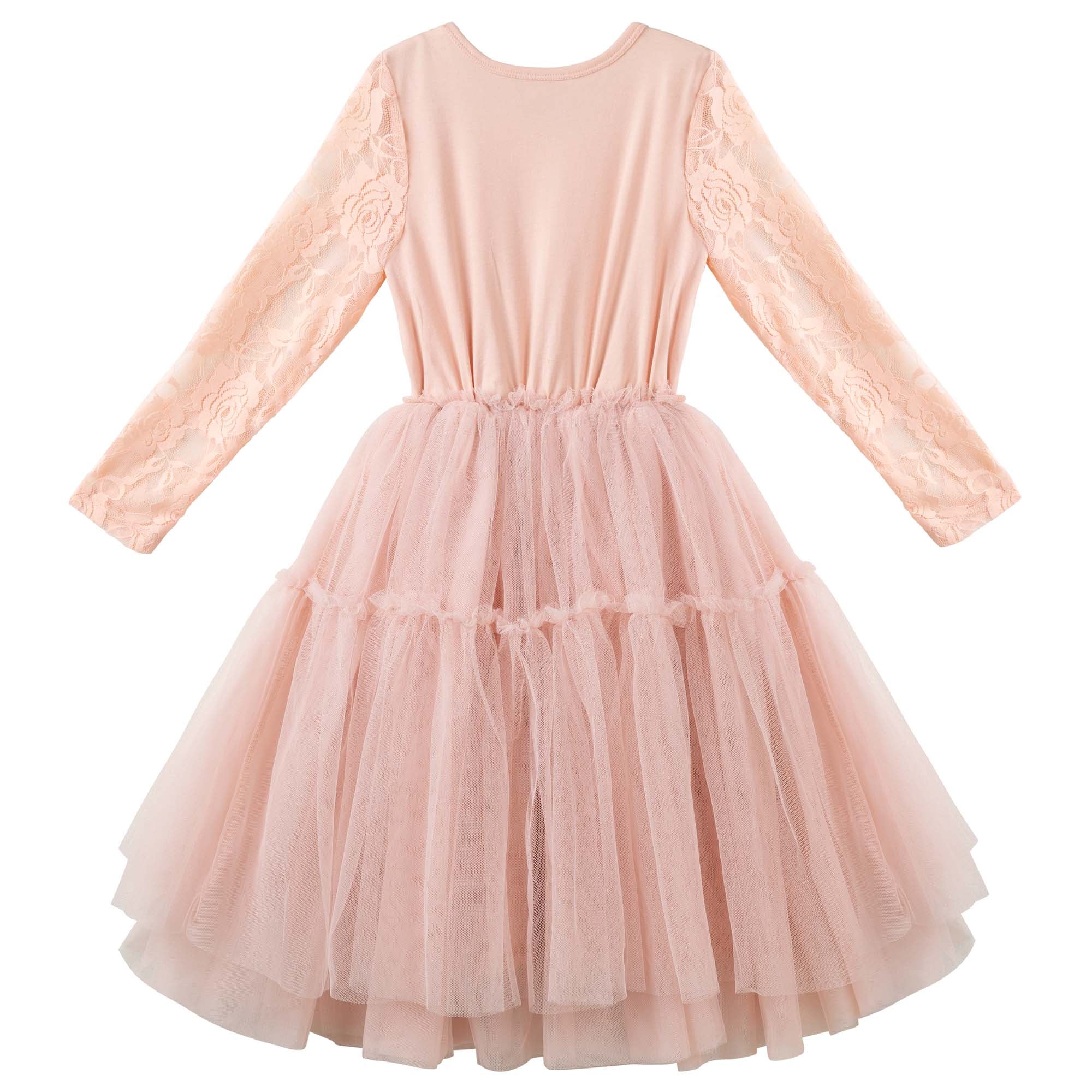 Princess Lace L/S Tutu Dress - Tea Rose - Designer Kidz