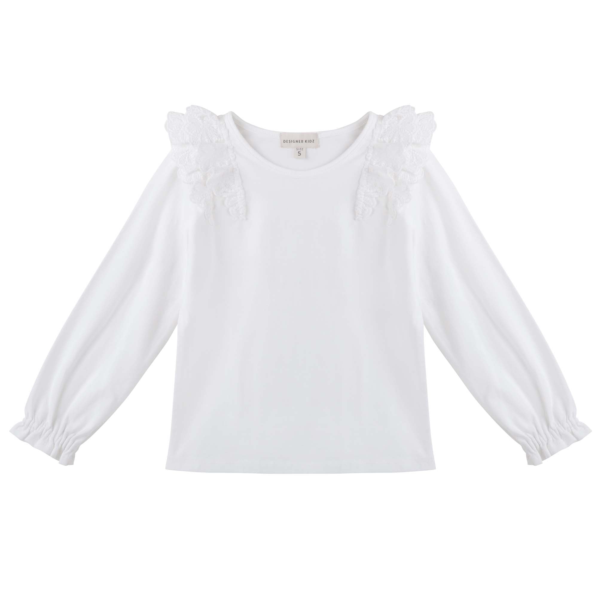 Rosalie Lace Frill L/S Top - Ivory - Designer Kidz