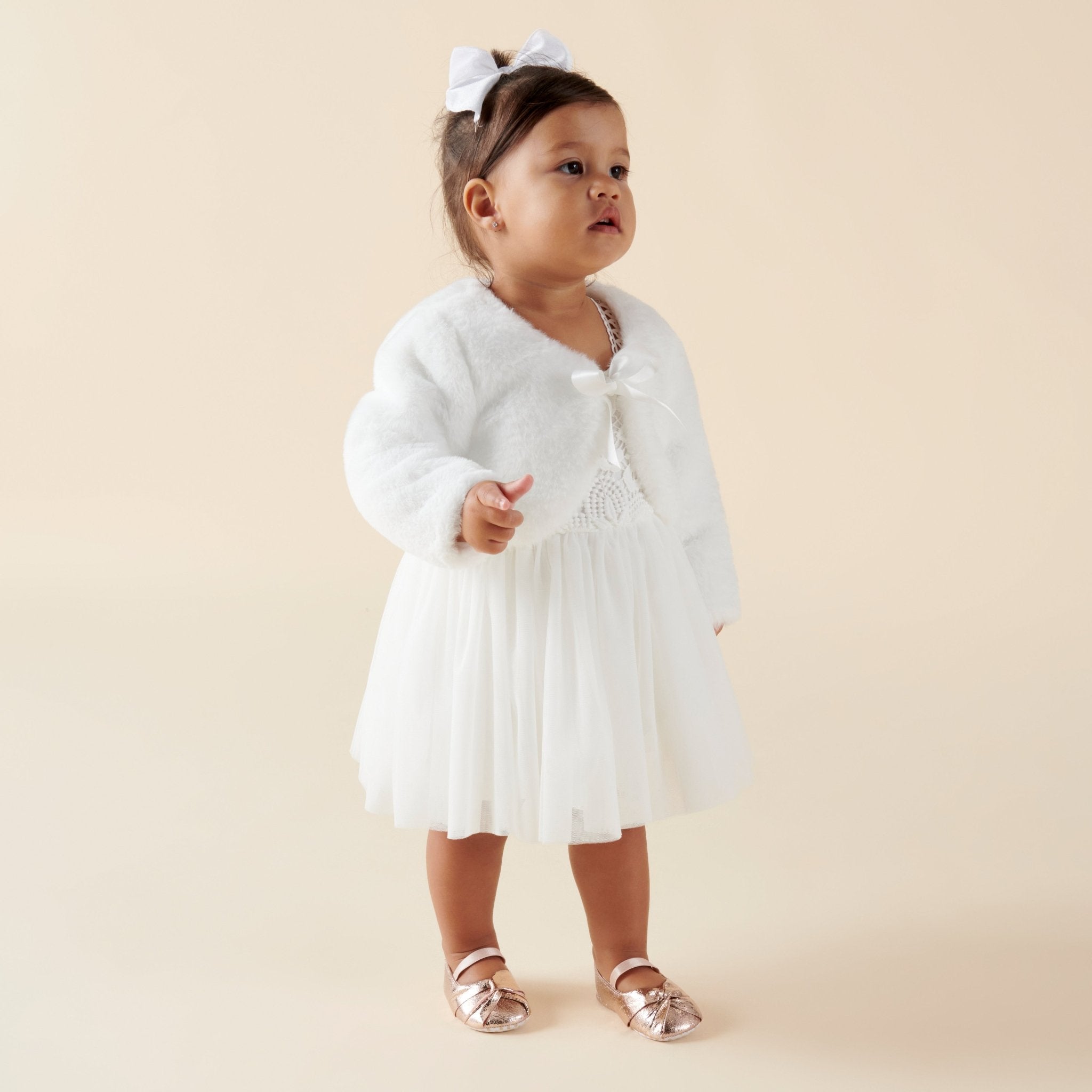 Sassy Baby Faux Fur Jacket - Ivory - Designer Kidz