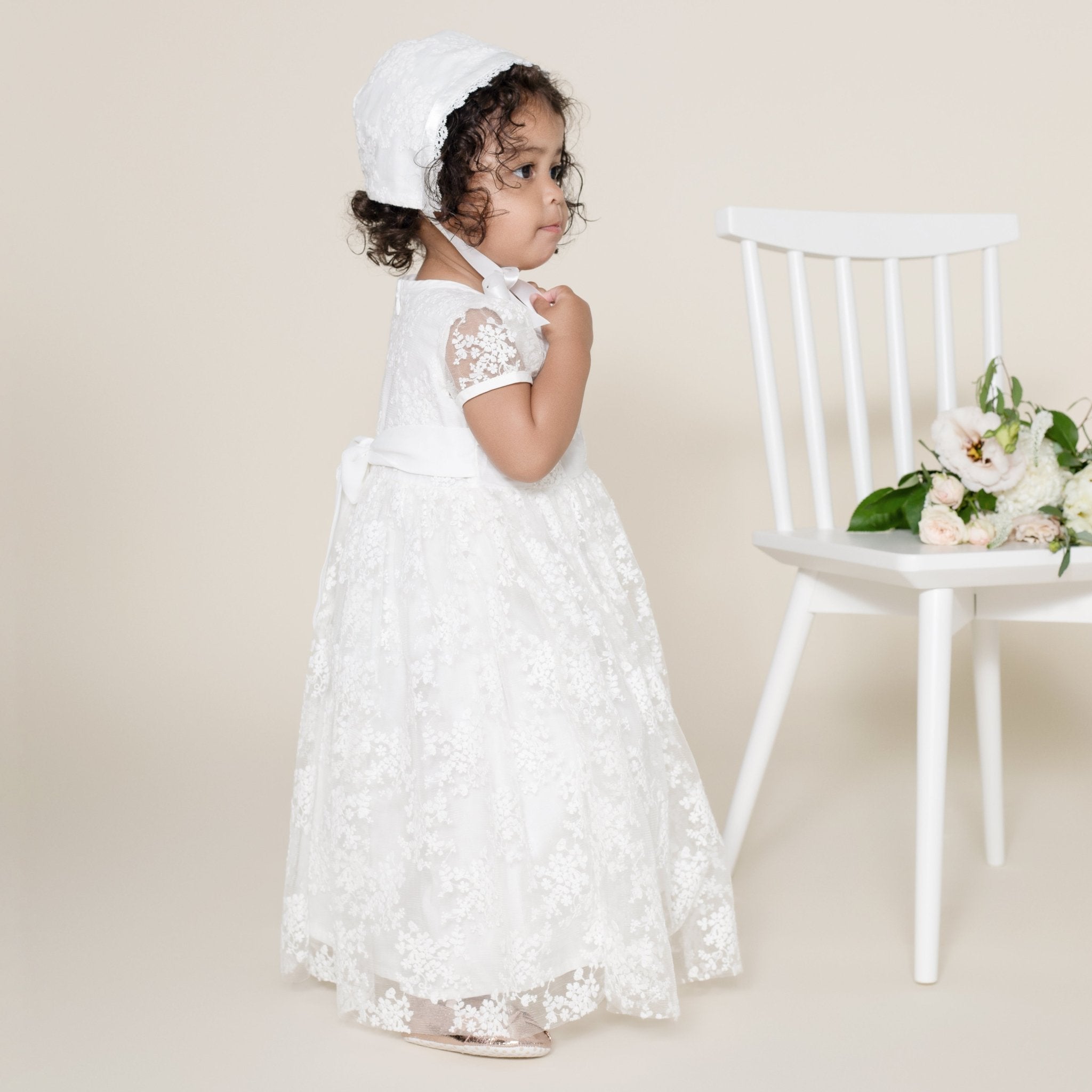 Sophia Christening Bonnet - Ivory - Designer Kidz