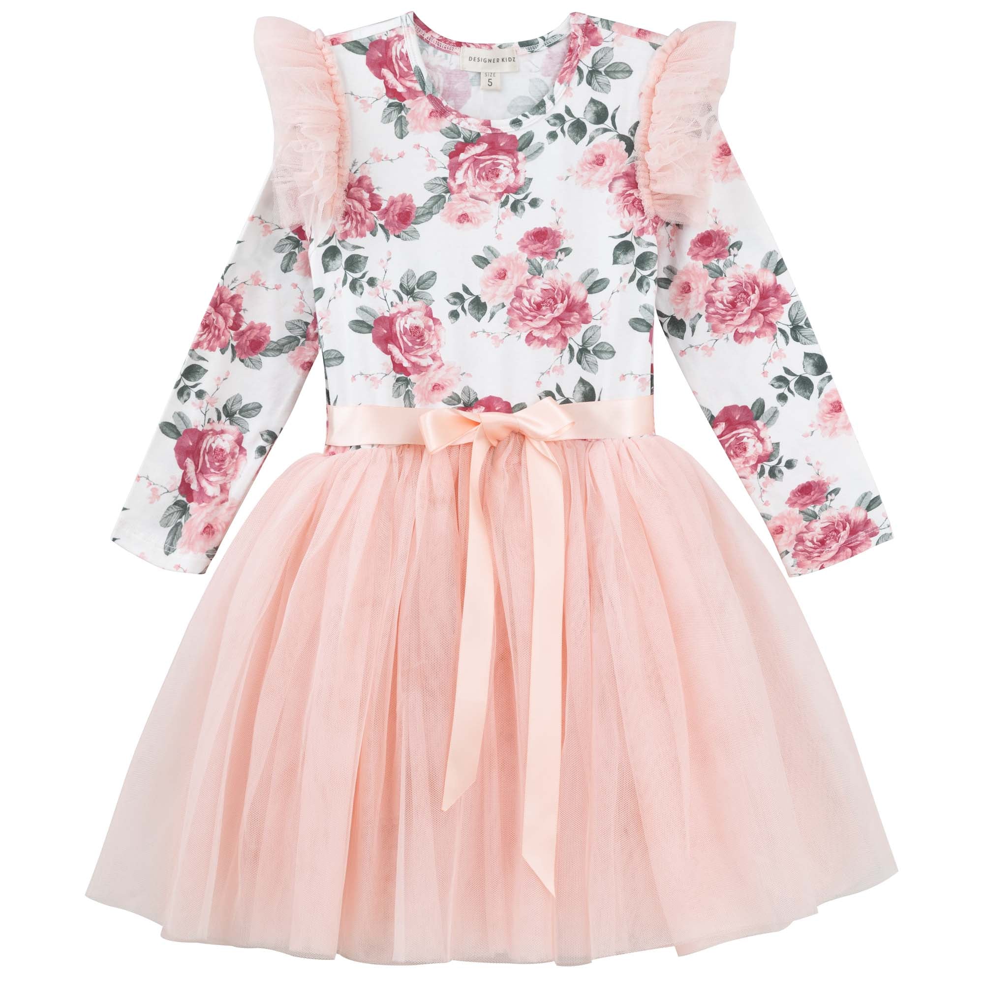 Tilly Floral L/S Tutu Dress - Designer Kidz