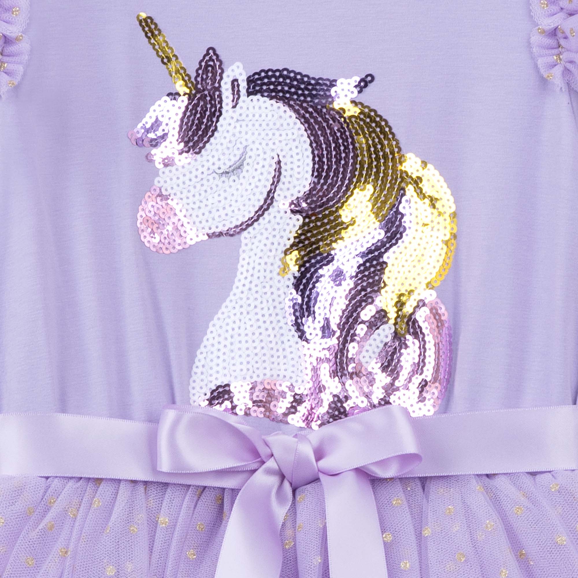 Unicorn Sequin L/S Tutu Dress - Lavender - Designer Kidz