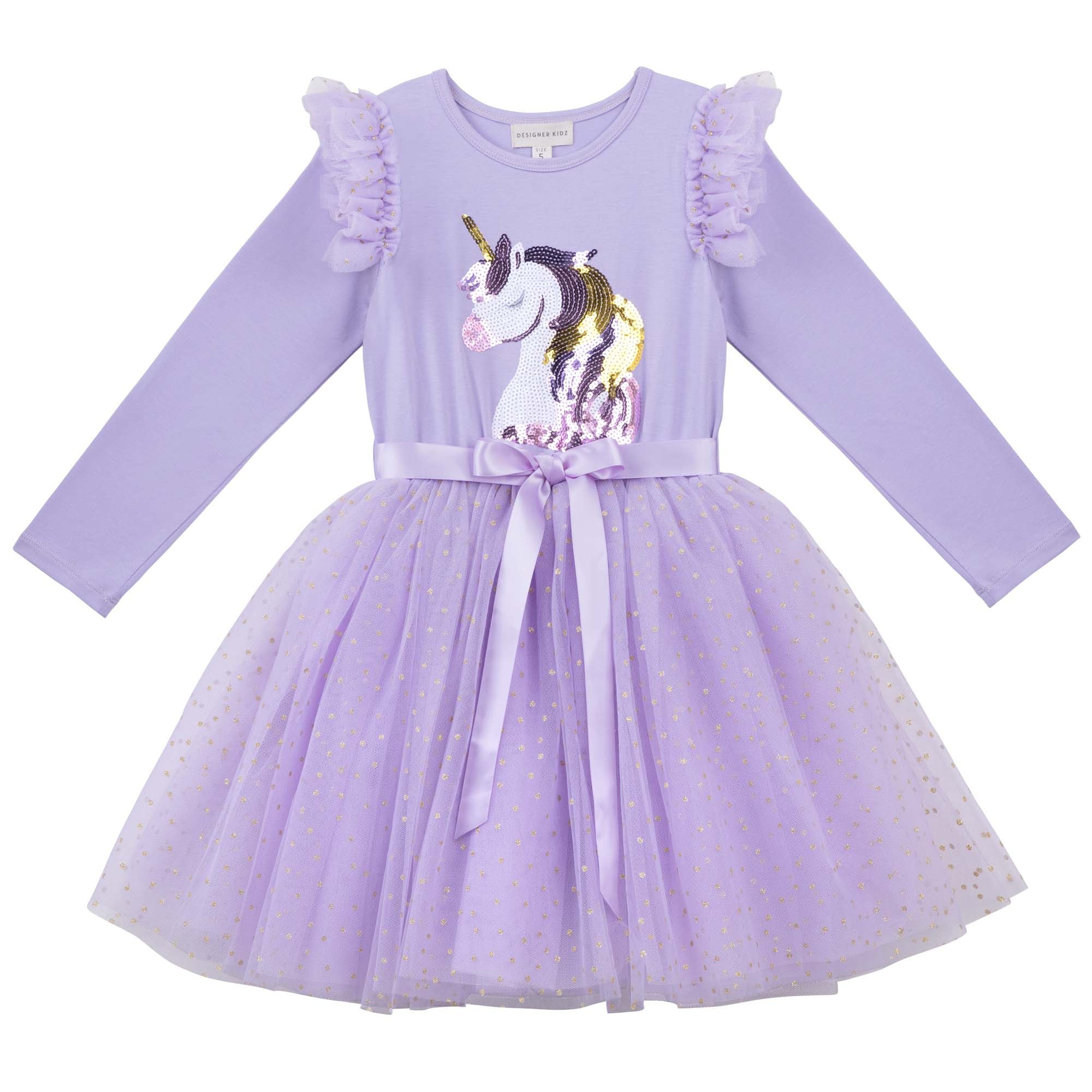 Unicorn Sequin L/S Tutu Dress - Lavender - Designer Kidz