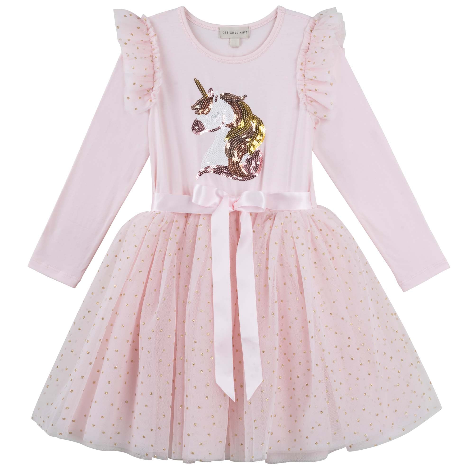 Unicorn Sequin L/S Tutu Dress - Pink - Designer Kidz