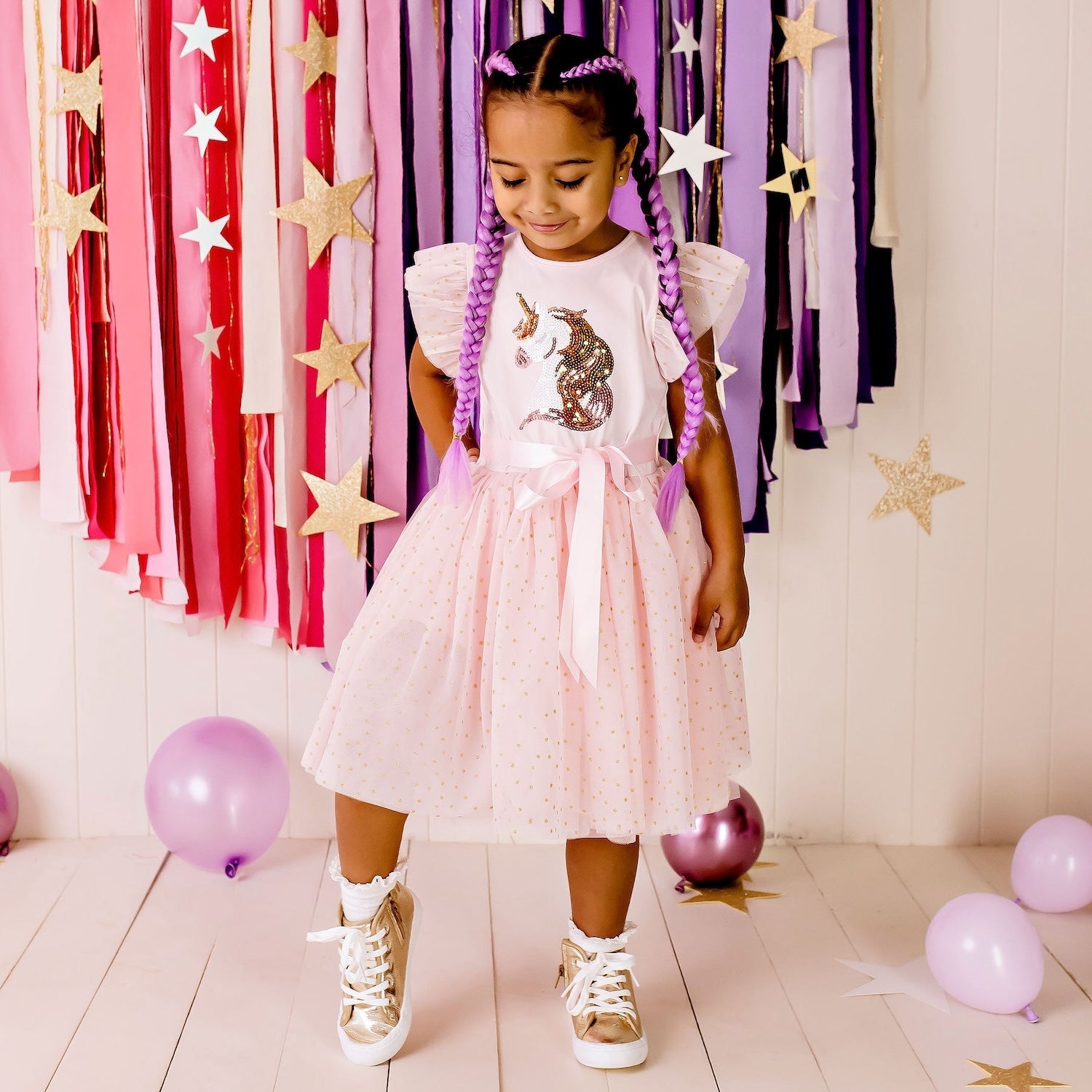 Unicorn Sequin S/S Tutu Dress - Pink - Designer Kidz