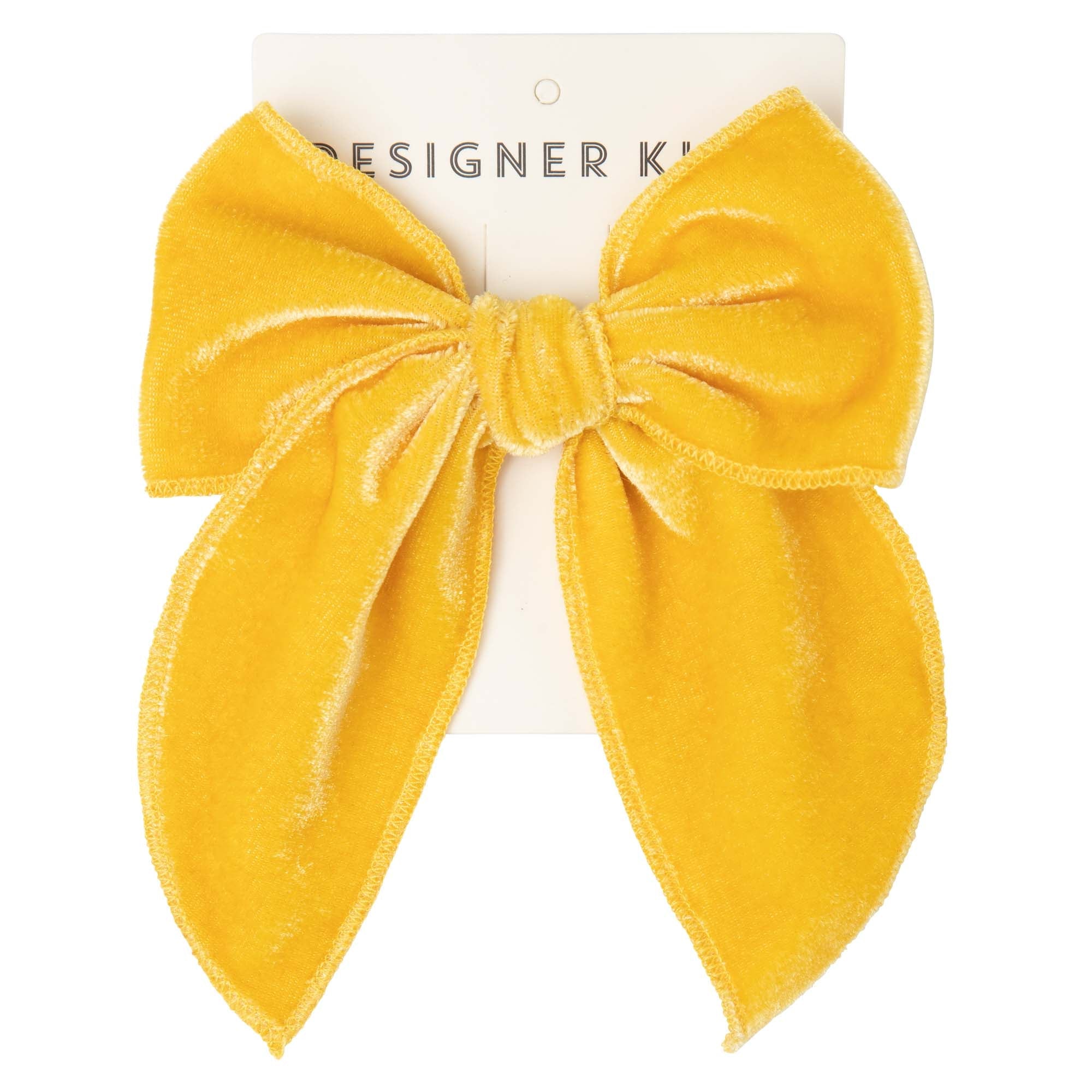 Velvet Long Bow Hair Clip - Honey Gold - Designer Kidz