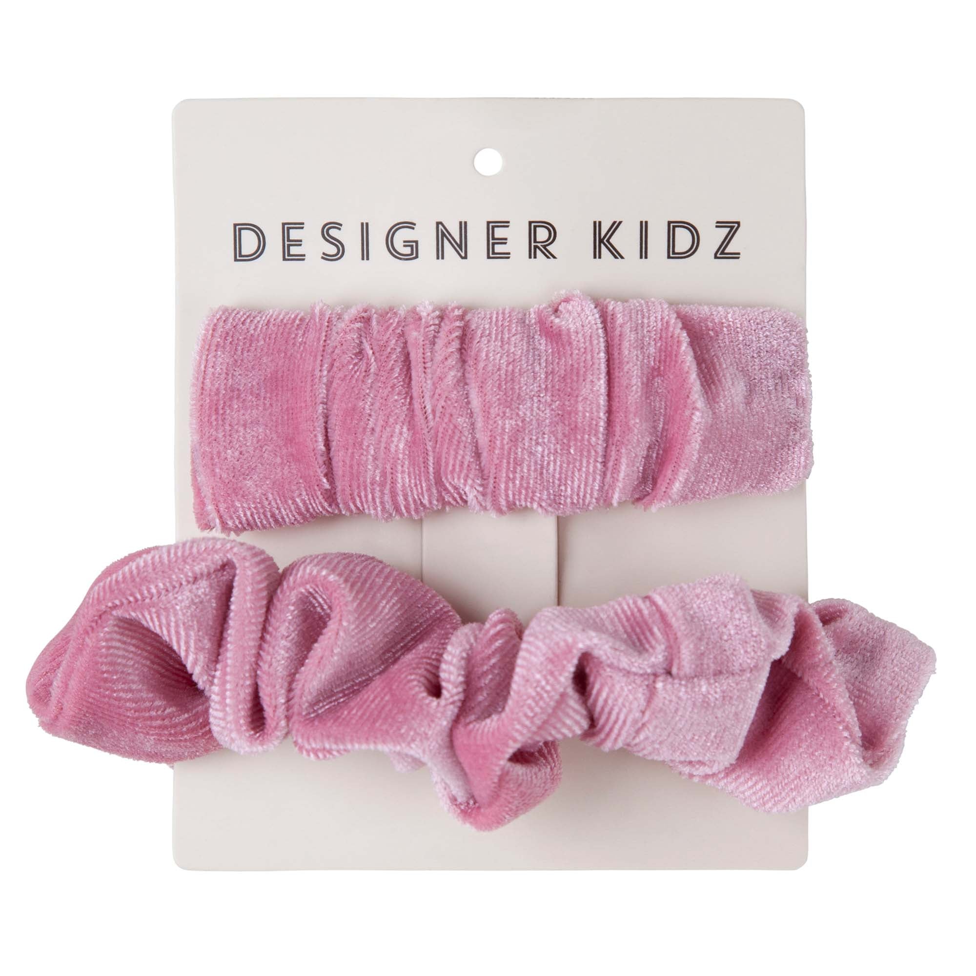 Velvet Scrunchie & Hair Clip Set - Pink - Designer Kidz