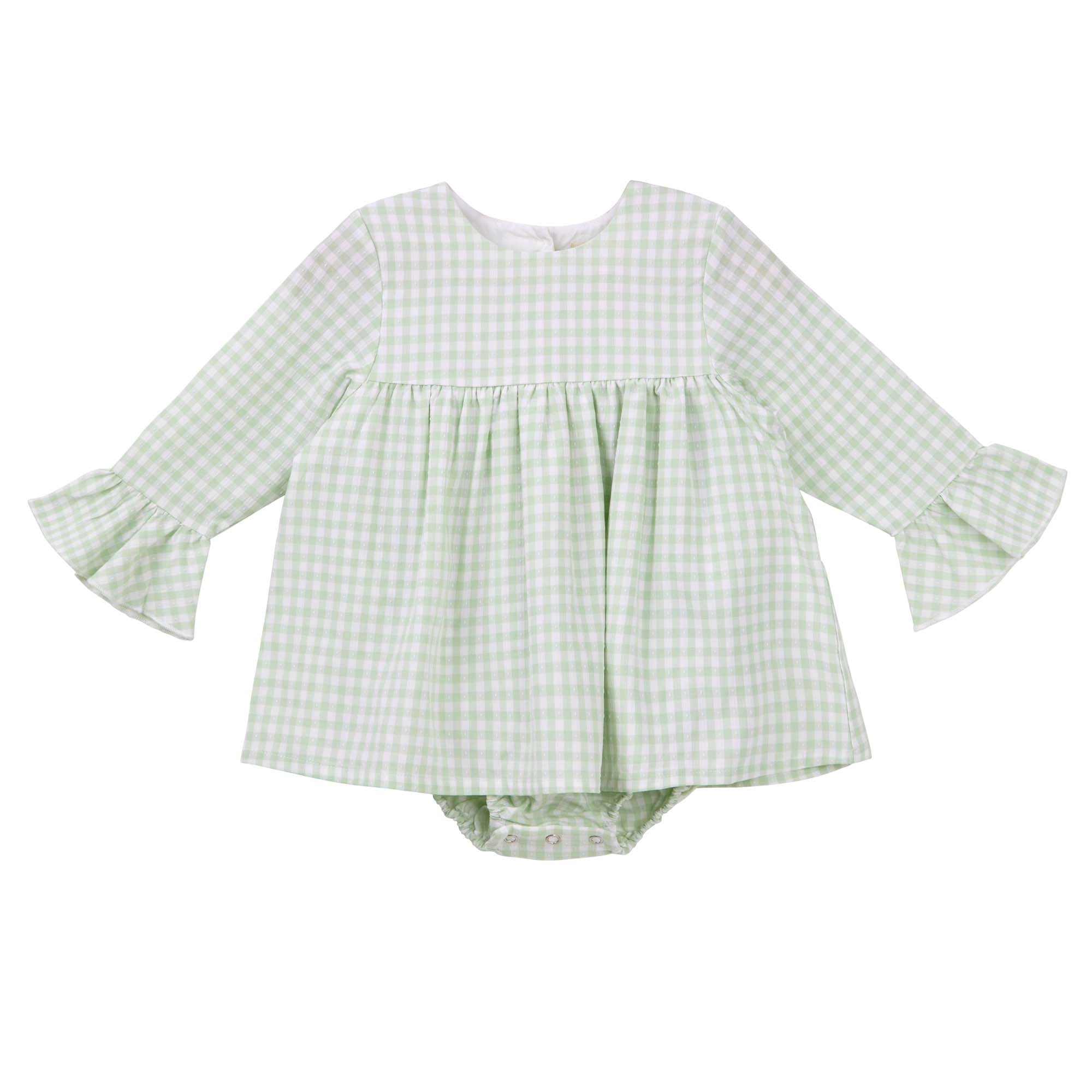 Isla Gingham L/S Romper - Sage